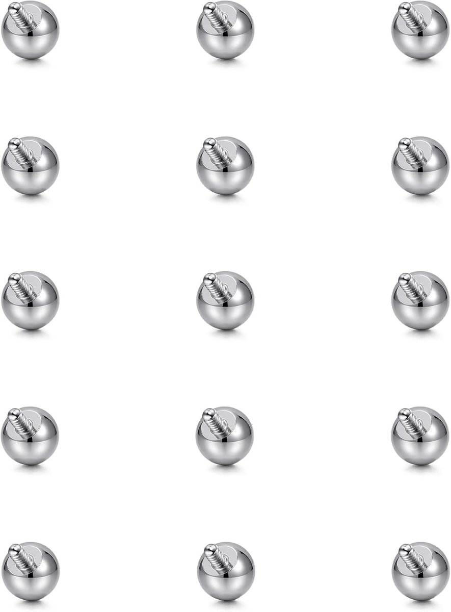 15 stuks Big Size vervangende ballen 5mm-14mm, 14G 16G Grote Gauge Interne Draad Zilver Roestvrij Staal Vervangen Bal voor Septum Tong Wenkbrauw Lip Navelpiercing Sieraden