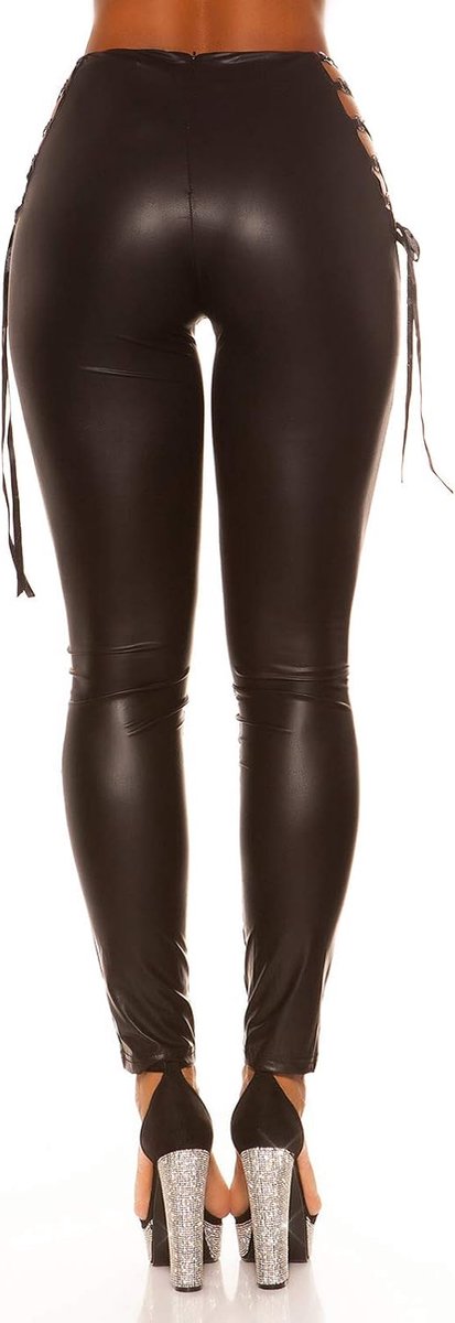 Leggings met hoge taille, wetlook, met decoratieve veters, M/L
