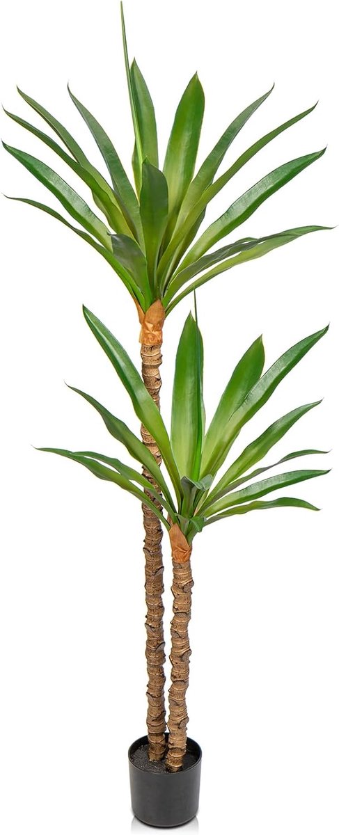 1,60 m kunstmatige yuccapoom, nep, grote agaveplant met 2 afneembare agavekoppen, tropische vloerplanten, faux palmbomen voor thuiskantoor, hoek, binnen en buiten, decoratie, 160 cm