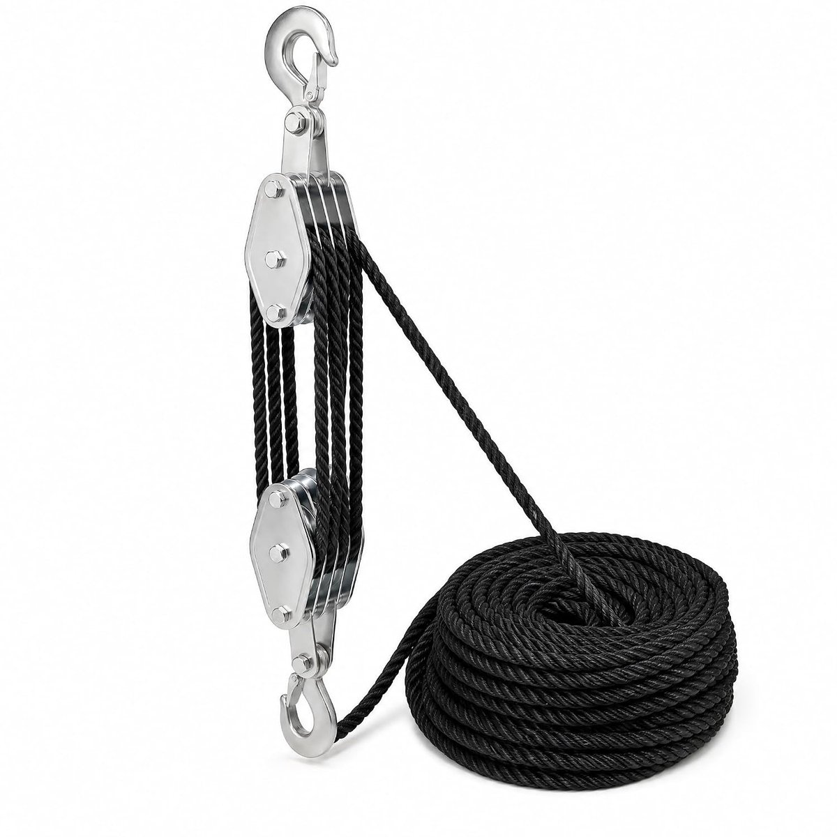 Katrol met 20 m nylon kabelrem, 2000 kg, 8:1, met 270° draaibare haak