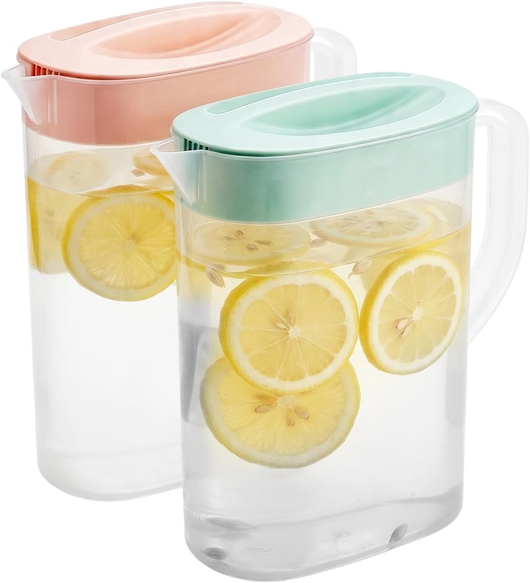 Set van 2 Stuks 2.1L Plastic Waterkan met Deksel, Ideaal voor Sap, Thee en Lemonade, Geschikt voor Huishoudelijk Gebruik en Picknicks