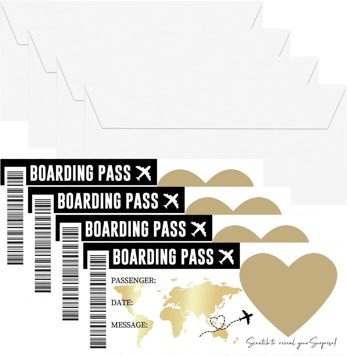 5 Sets Van Romantische Reizen Gift Card Sets, Verrassing Boarding Pass Scratch Muziek, Reizen Verrassing Pakket Vliegticket, Inclusief Envelop.