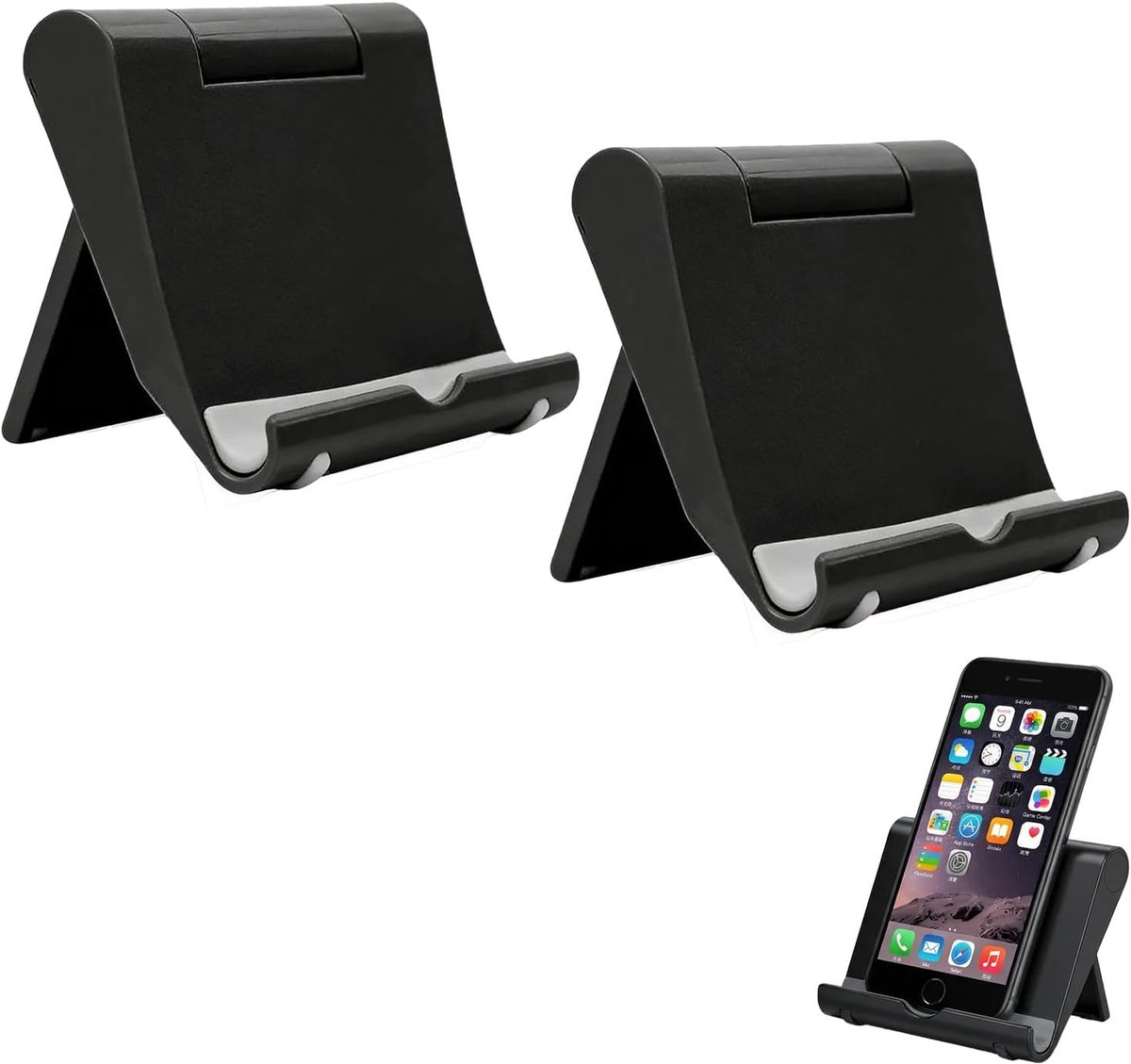 2 stuks mobiele telefoonstandaard, opvouwbaar, draagbare mobiele telefoonhouder voor tablets, tablethouder, compatibel met iPhone 17 16 15 Pro Max, iPad mini, Galaxy, Huawei, e-reader 4-7,9