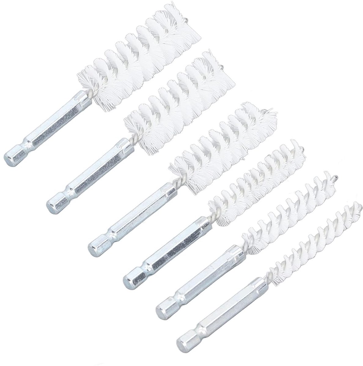 6 Stuks Boring Reinigingsborstel Set Roest Proof 4in Gedraaide Draadborstel Met 1/4in Hex Shank voor Elektrische Boor Slagschroevendraaier (Nylon (wit))