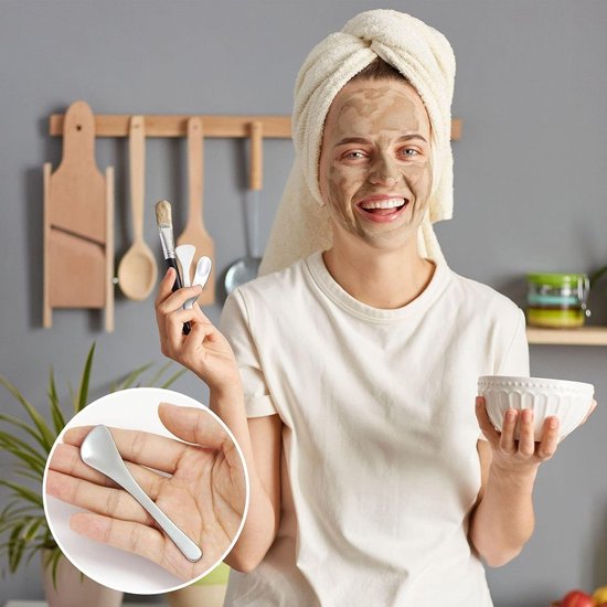 3 Soorten Maskerlepels, Roestvrijstalen Schoonheidsschraper, Gebogen Vorm, Gemakkelijk Schoon Te Maken En Opnieuw Te Gebruiken, Huisverzorging, Geschikt Voor Crèmes En Lotions. — afbeelding 3