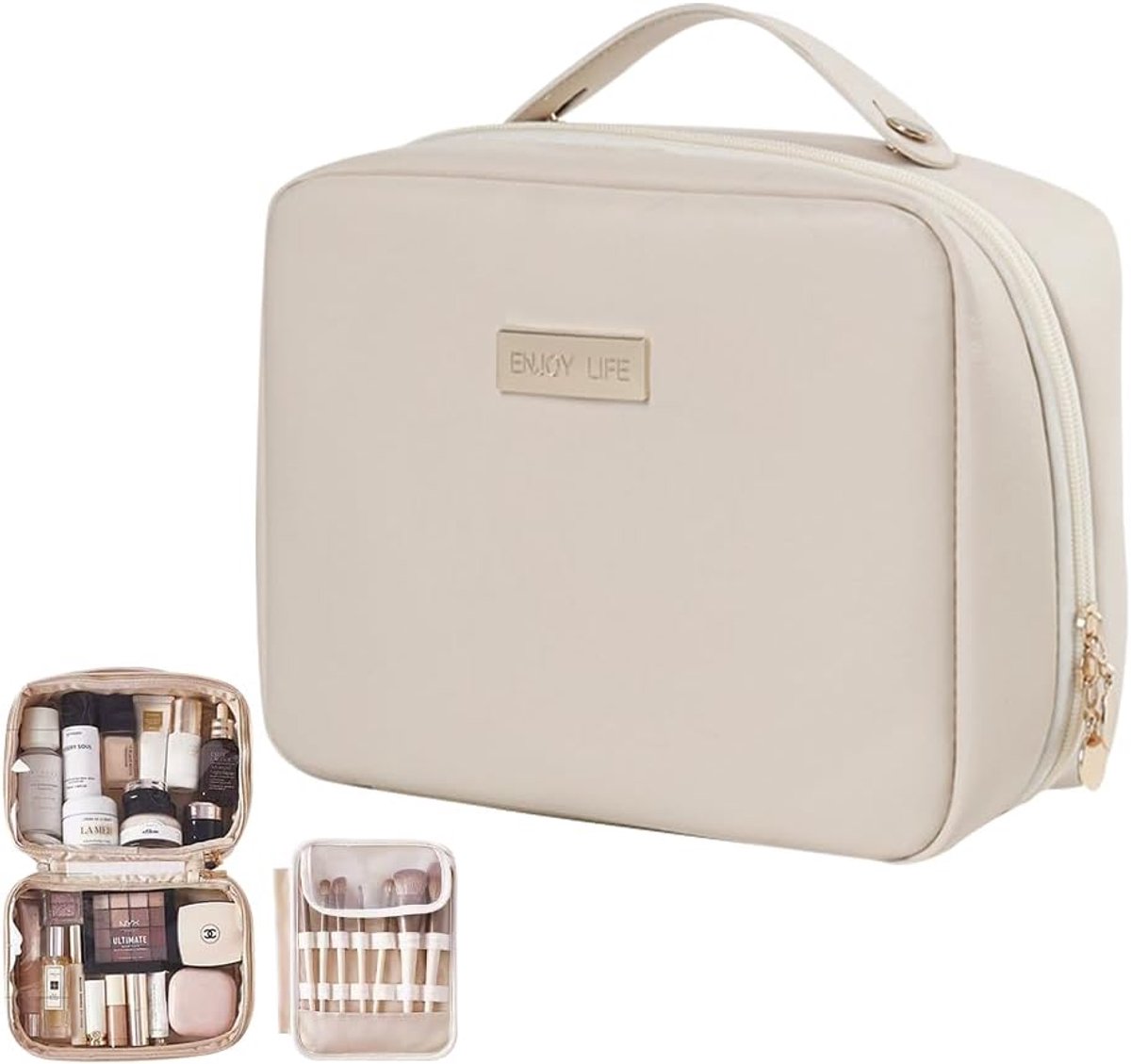 Cosmetic bag grote volume - waterdicht PU leer - ergonomische handgreep - perfect voor reizen - ShopVlot