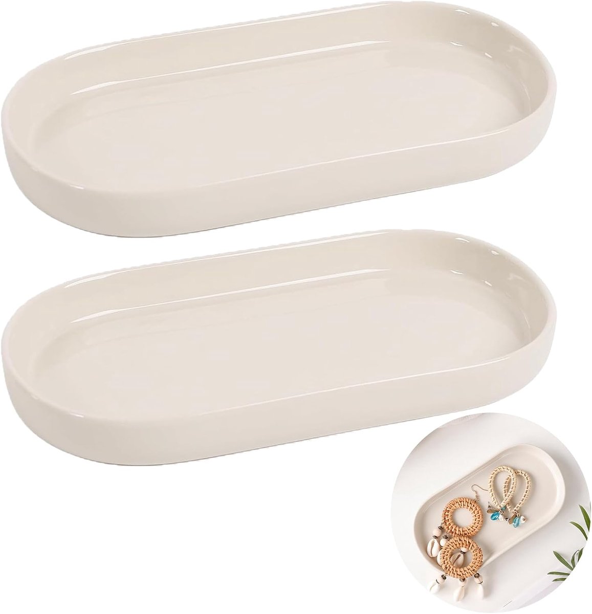 SnelShoppen - Set van 2 Beige Decoratieve Keramische Planken voor Badkamer - Sierplank voor Kappers, Badkamers, Keukens en Eetkamers