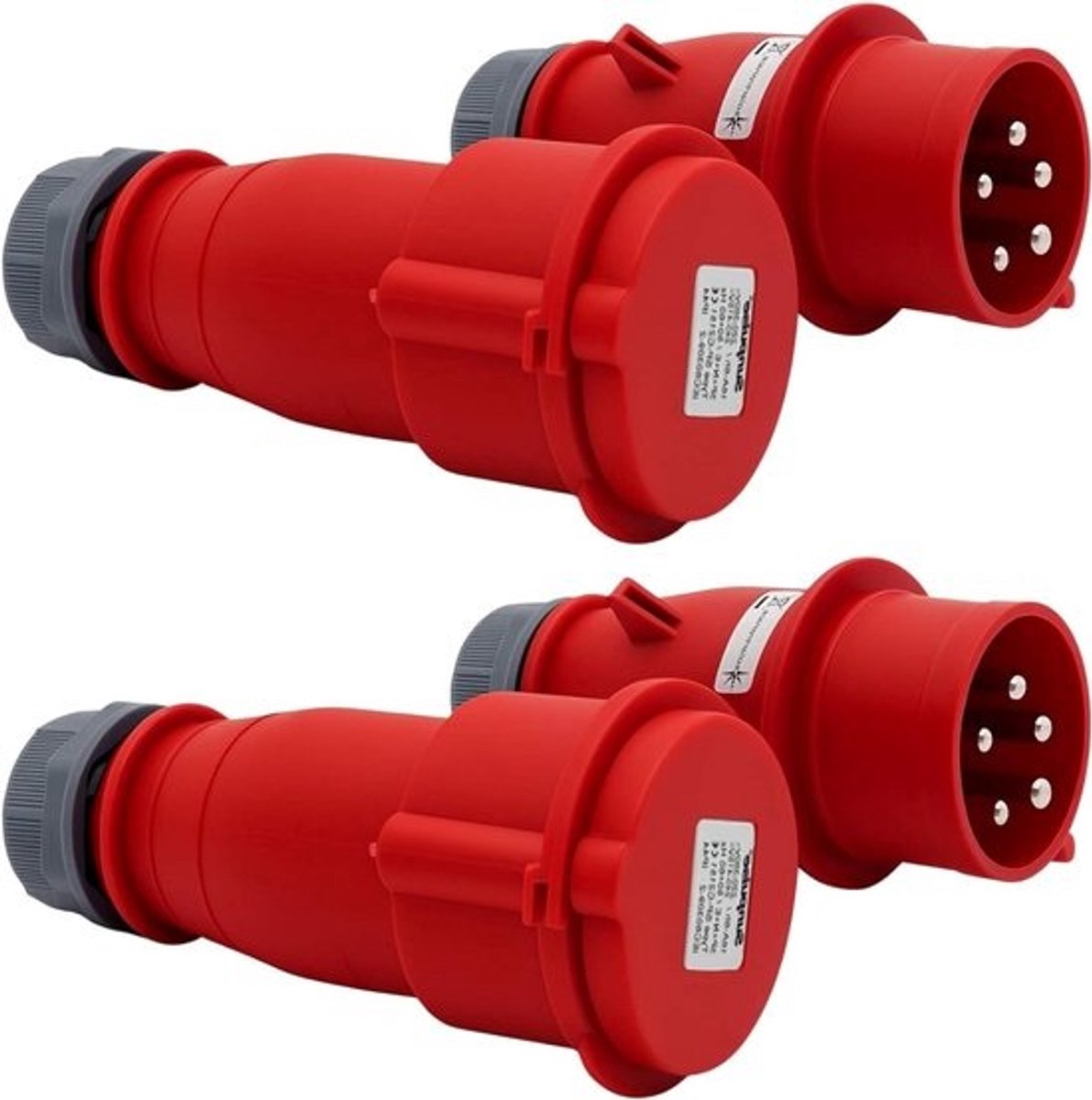 CEE-stekkerkoppeling - Krachtstroomset - Voor het aansluiten van stroom - Spatwaterdicht IP44 - 16 A 400 V - Rood wit