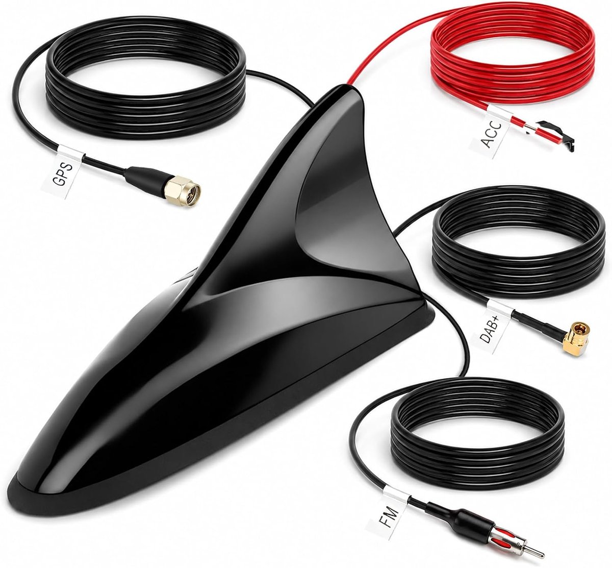 DAB+ haaienvin antenne auto, autoradio antennesplitter AM/FM GPS dakantenne signaalversterker, met SMB/DIN/SMA adapter - ShopVlot