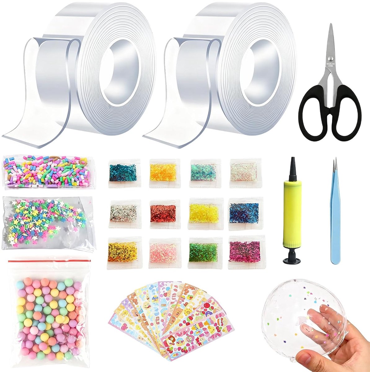 30 stuks Nano Tape Bubble Kit, magische tape met glinsterend poeder, 2 nanobanden met materiaalpakketten, voor - ShopVlot