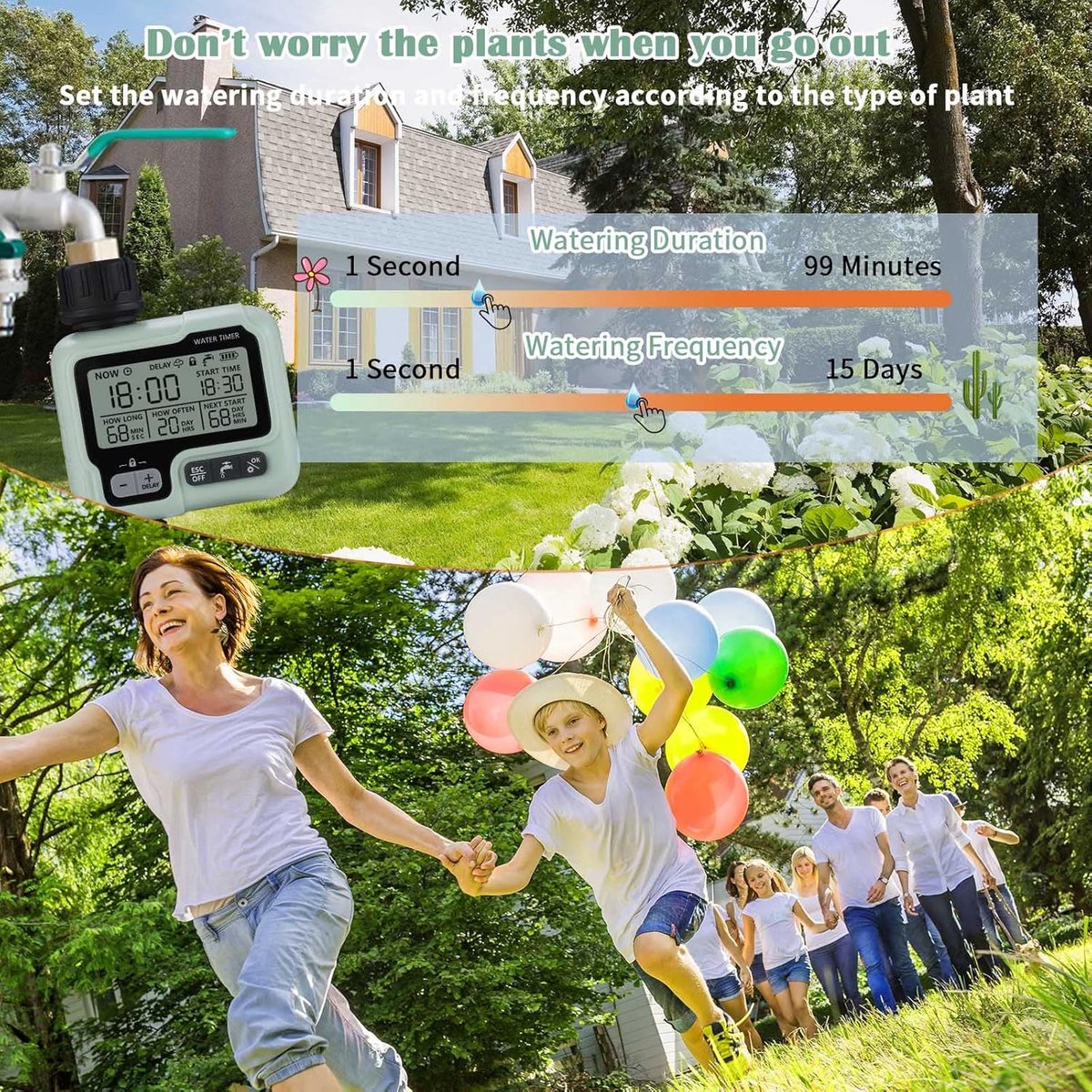 SnelShoppen - Irrigatietimer Tuin-Gazonwaterkraan met Kinderbeveiliging, Automatische en Handmatige Modus, Regenvertraging, IPX5 Waterdicht voor Tuin,