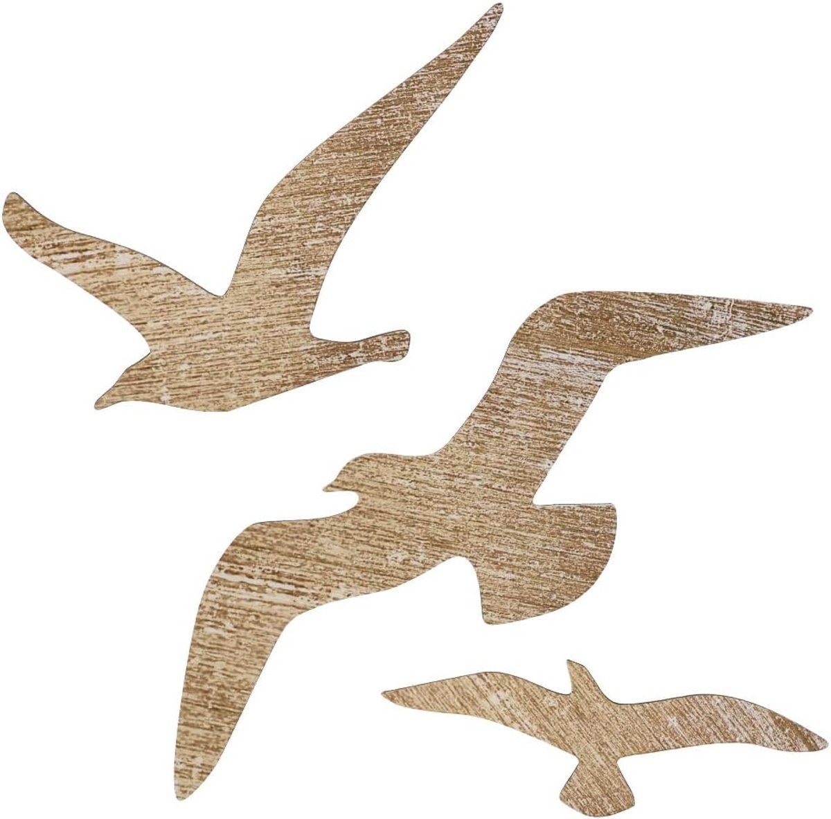 Wanddecoratie zeevogels set van 3 - maritieme uitstraling - natuurlijk hout - sfeervolle decoratie voor elk interieur - ShopVlot