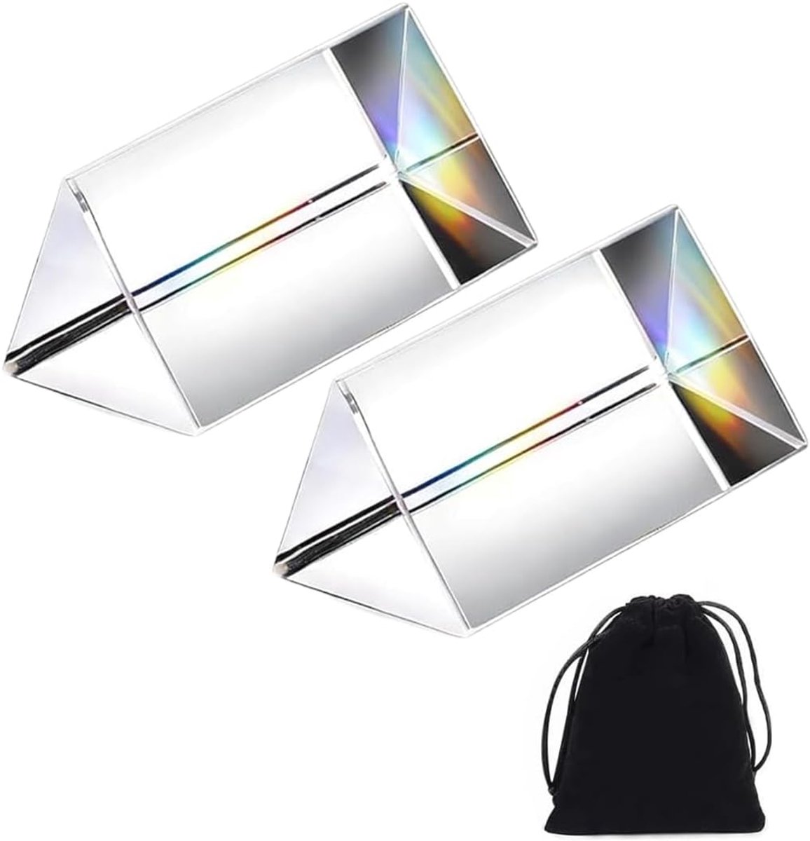 Prisma's, twee driehoekige prisma's van K9-optisch glas, afmetingen 40 x 21 x 21 mm, gemaakt van transparant kristal, speciaal ontwikkeld voor optische licht- en schaduweffecten.