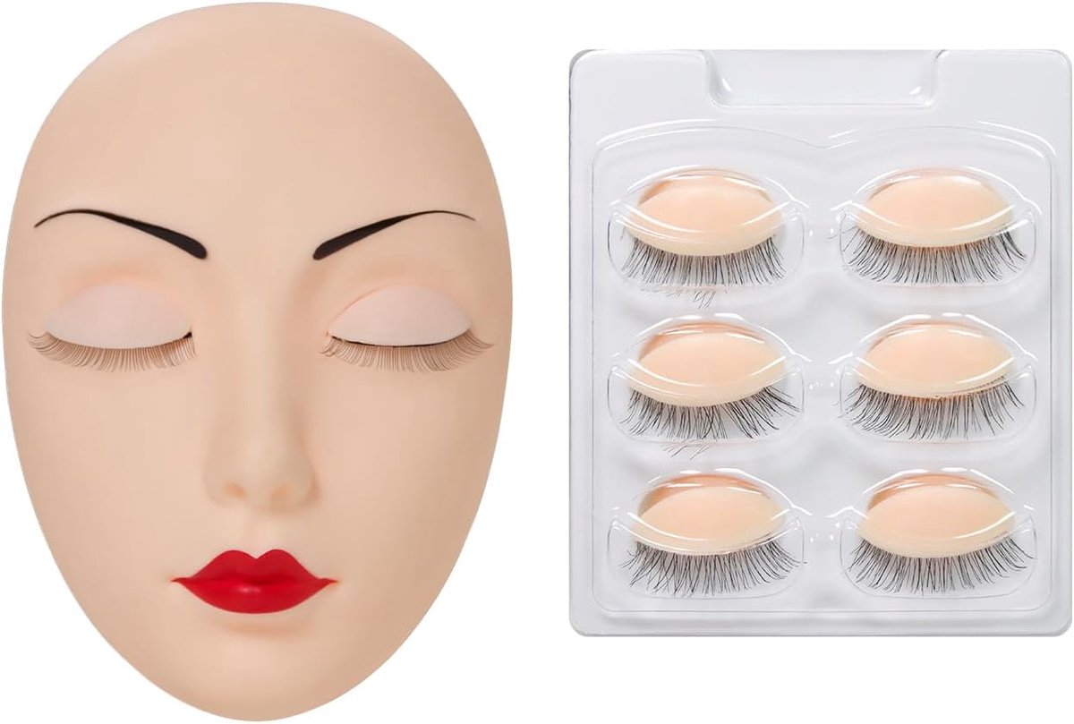 Mannequinkop Vervangende Oogleden Mannequin Hoofd Oefenen Training voor Wimperverlenging met 4 Paren Verwijderbare Ogen(Head D-2)