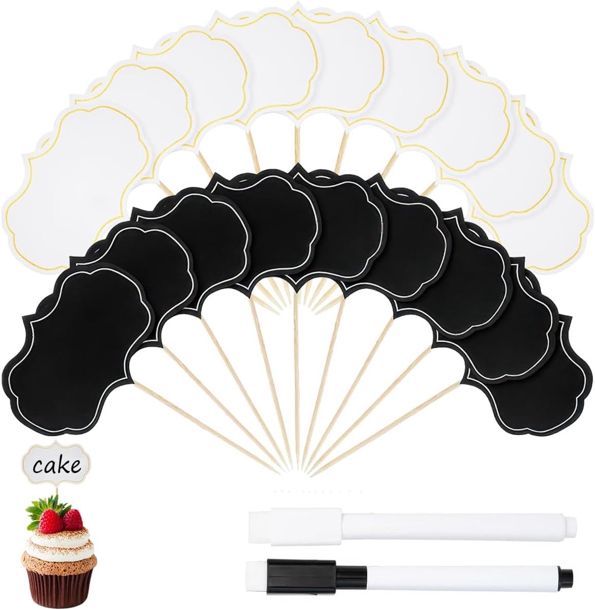 Buffet labels 100 stuks - Vlaggetjes voor prijskaartjes - Uitwisbare stiften - Perfect voor taarten en cupcakes - ShopVlot