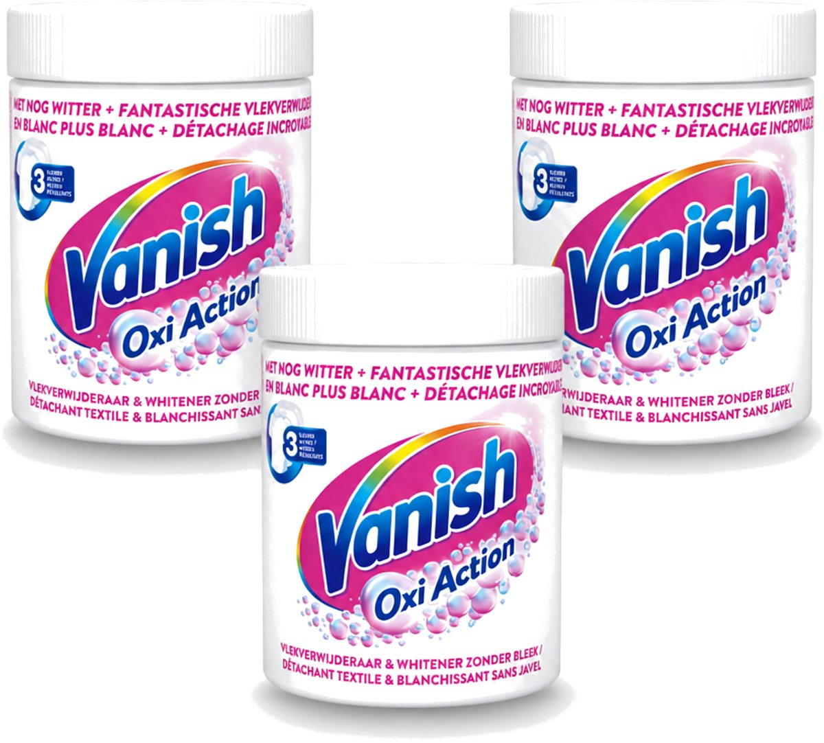 3 x Vanish Oxi Action - Vlekkenverwijderaar Poeder - Zonder Bleek - Witte Was - 550 Gram - Voordeelverpakking - 3 stuks