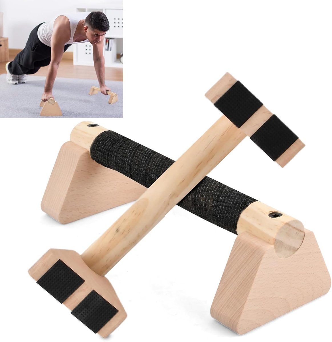 2 parallelle calisthenics, 25 cm, houten calisthenic-stangen met antislipmat, push-ups, vloersteun voor gymnastiek, fitness, yoga, push-up, dikke handgreep, belastbaar tot 300 kg