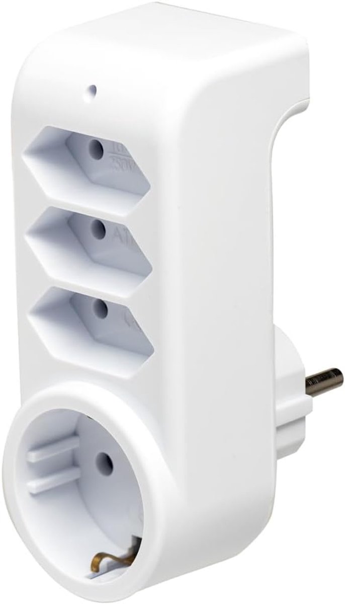 Adapterstekker, geaard contact, verdeler, meervoudige stekker (4-voudig 1 Schuko en )