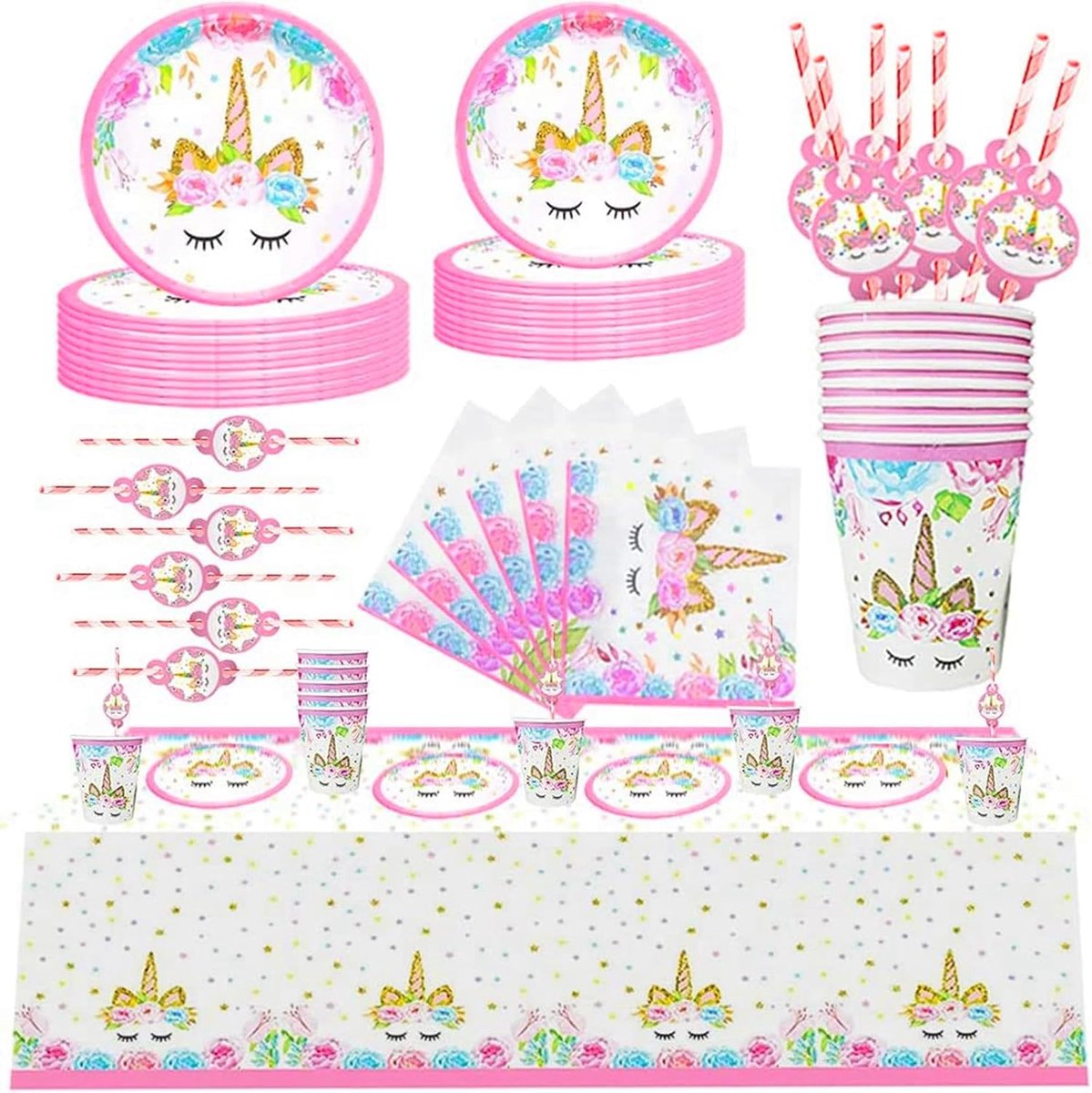 51-delige eenhoornverjaardagsdecoratie, feestservies, 10 papieren borden voor kinderen, eenhoornborden, decoratie, kinderverjaardagsaccessoires, voor meisjesthema's, verjaardagsfeestjes