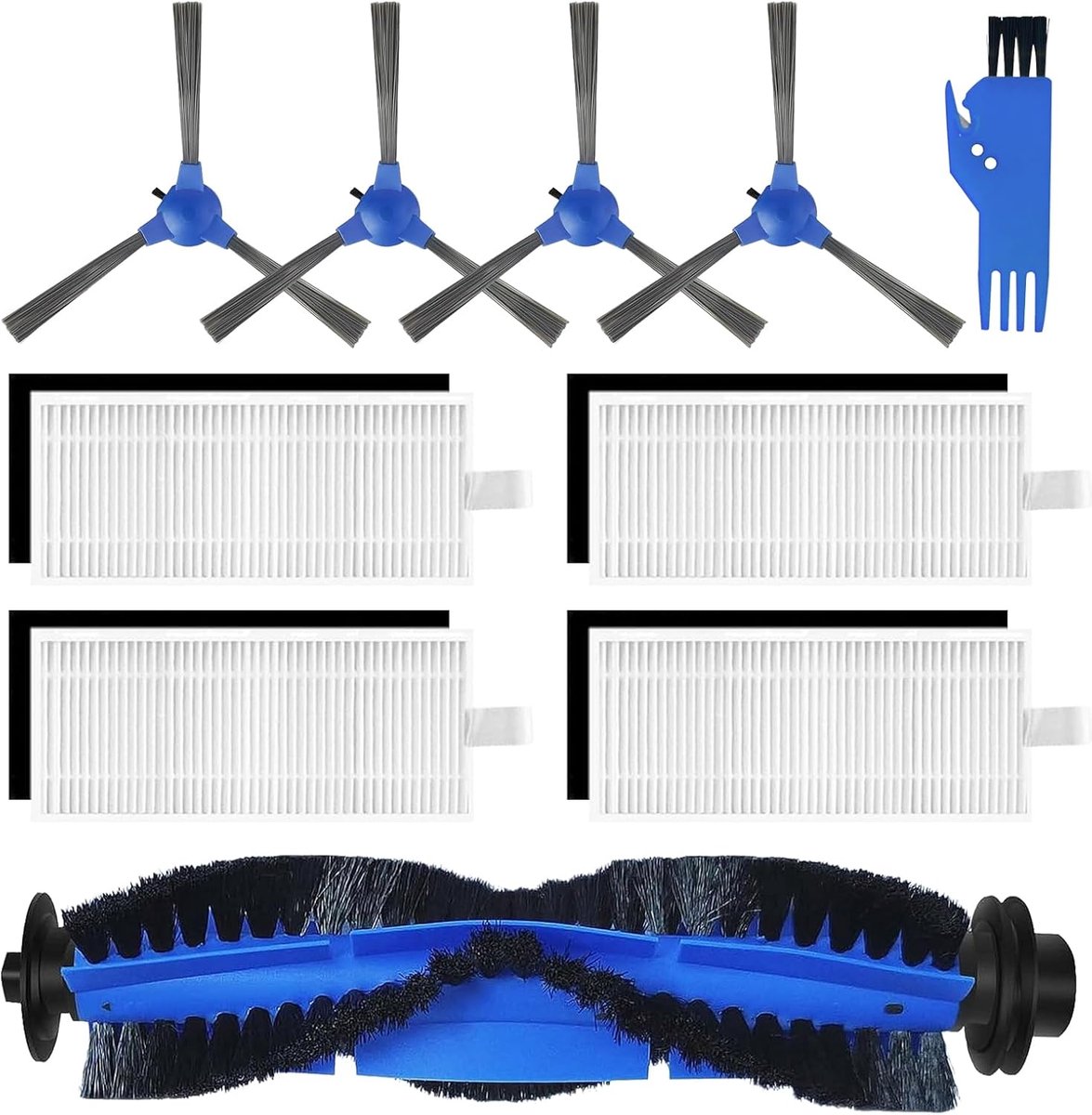 Onderdelen voor Eufy RoboVac 11S, 12, RoboVac 15C, 30, 30C, 35C Vacuüm Stofzuiger Filters 4 Zijborstels 1 Rolborstel en Schone Accessoire Set Blauw