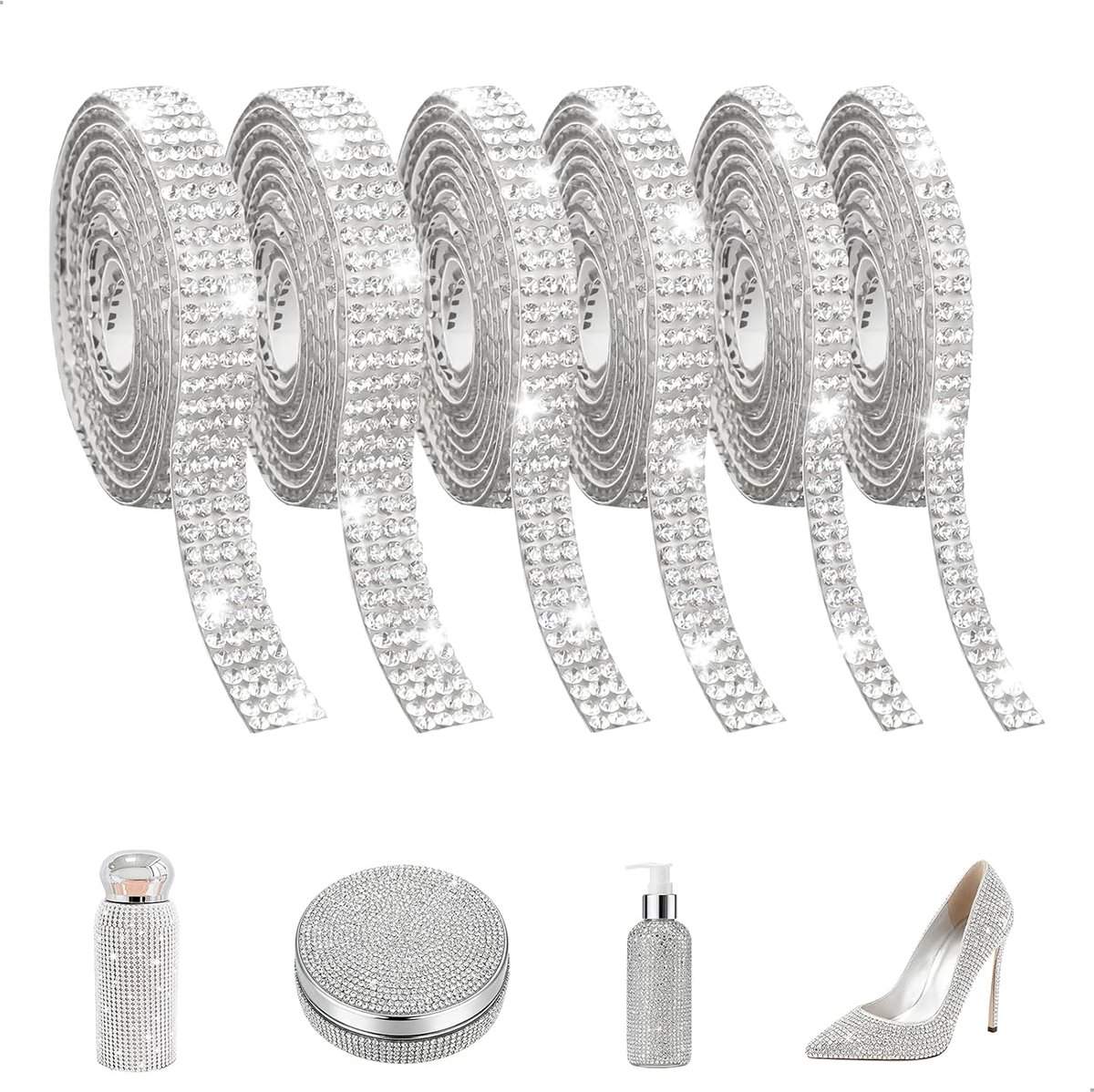 Strass-band, zelfklevend, set van 6 stuks, glitterstenen voor textiel, zelfklevende glitterstenen, drie stijlen, geschikt voor doe-het-zelf, telefoonhoesjes, interieurdecoratie van voertuigen, tassen