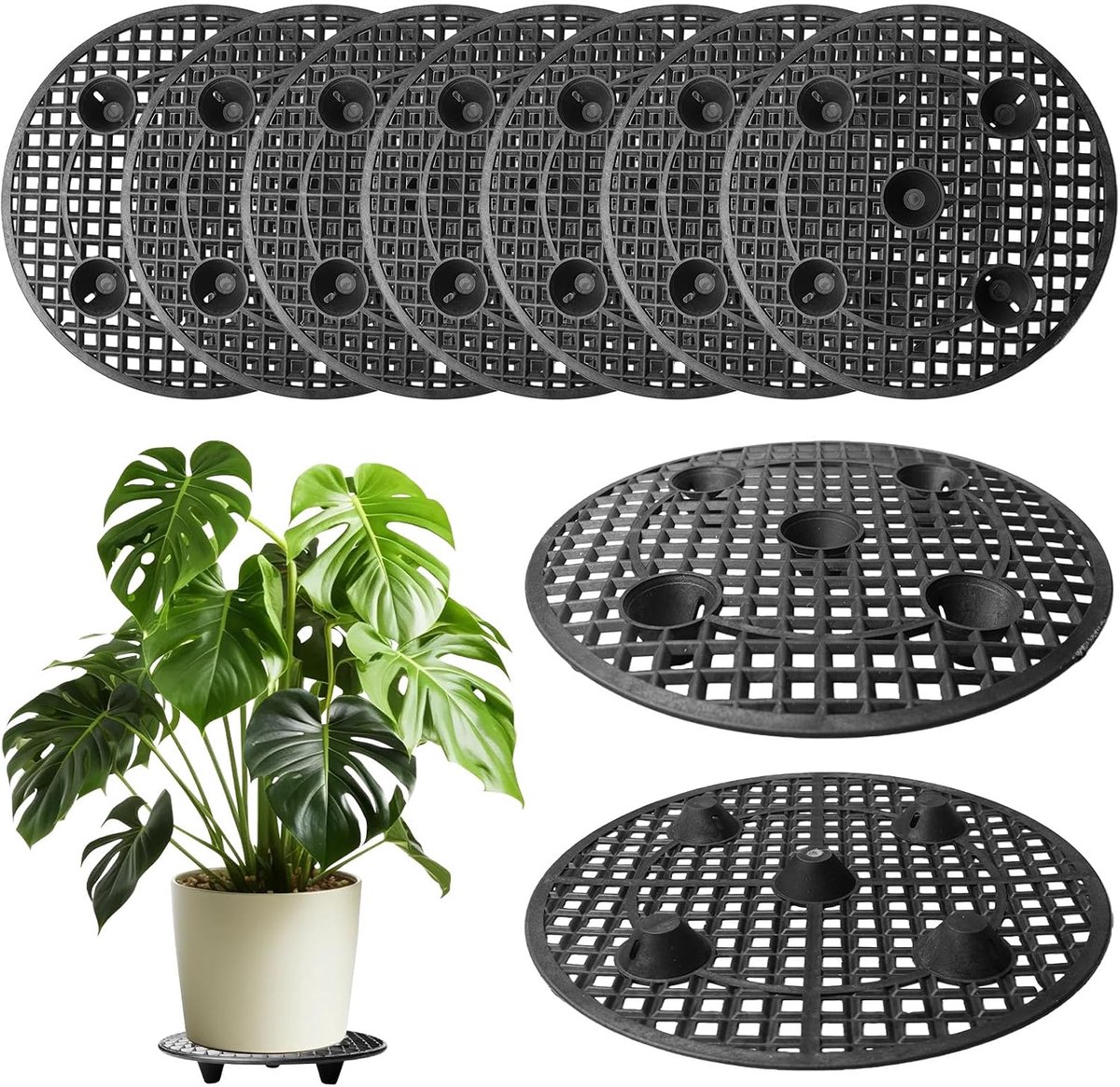 8 stuks bloempotten mesh pads, 30 cm, potplantenstandaard, bloempotrooster, ronde kunststof bloempotonderzetter voor binnen en buiten, plantenonderzetters, bloempotnet-pads