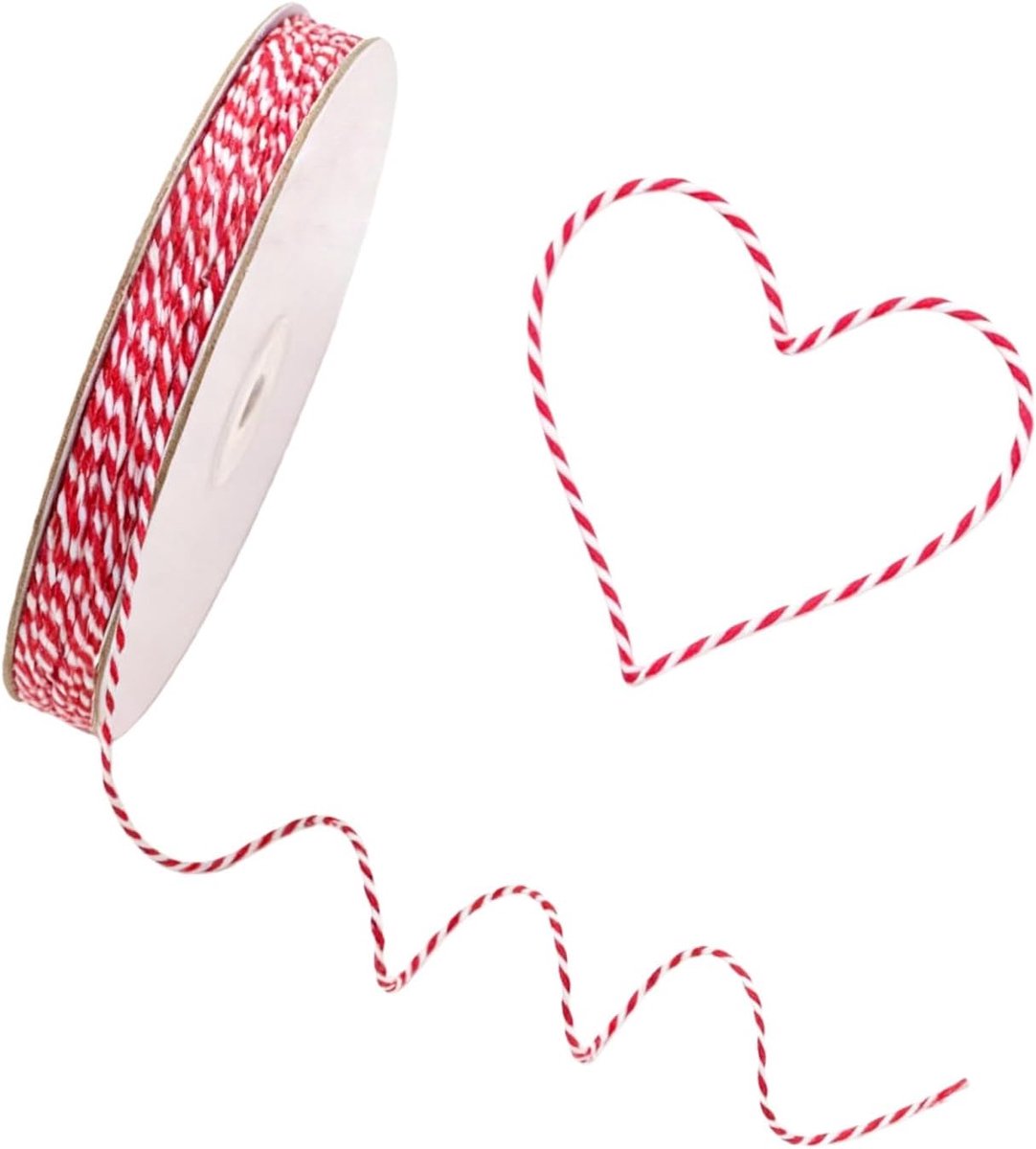 100 m rood en wit katoenen koord, 2 mm rood-wit cadeaulint en kookgaren, veelzijdig pakketkoord voor kerstdecoratie, geschenkverpakking, knutselen