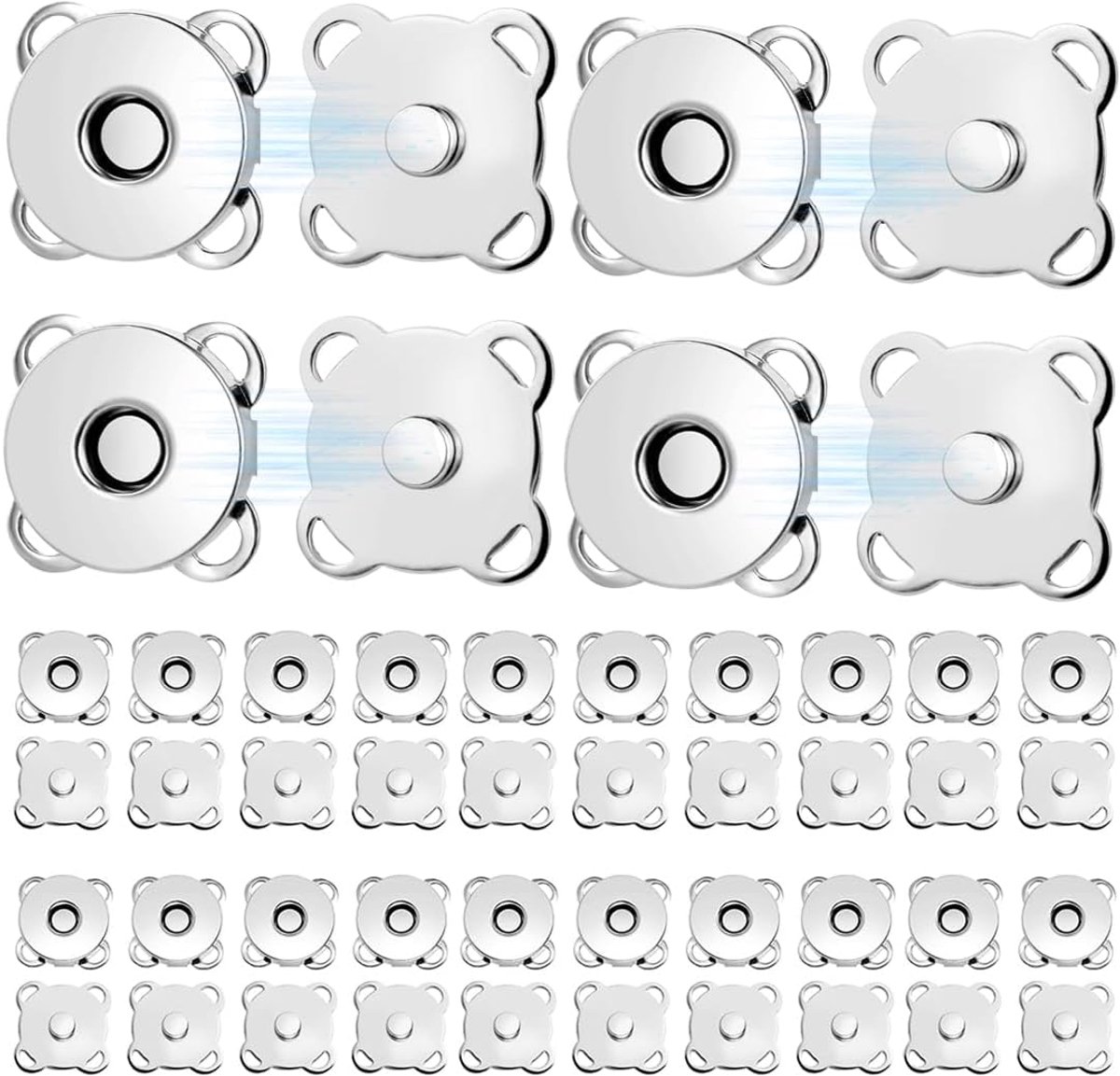 24 stuks magnetische sluitingsets 18 mm metalen magneetknopen om te naaien, fermoirs voor knutselen, tassen, kleding, mantels, zilver, stabiele magneetdrukknop, duurzaam, voor doe-het-zelfprojecten