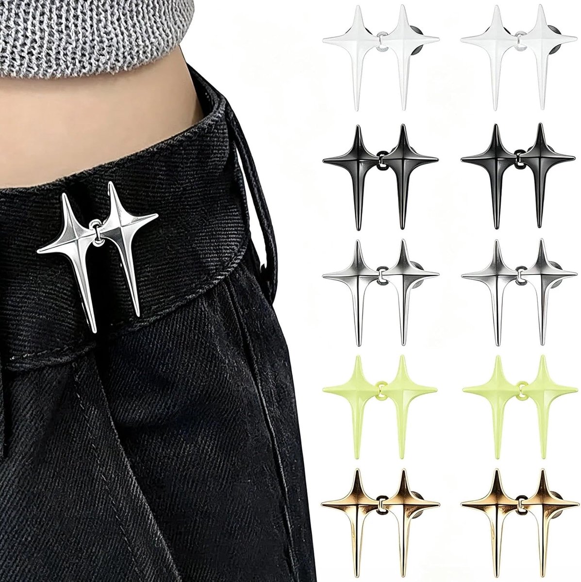 10 paar broekaantrekclips, kruisster-broekaansluitclip, jeans-taillespanner
