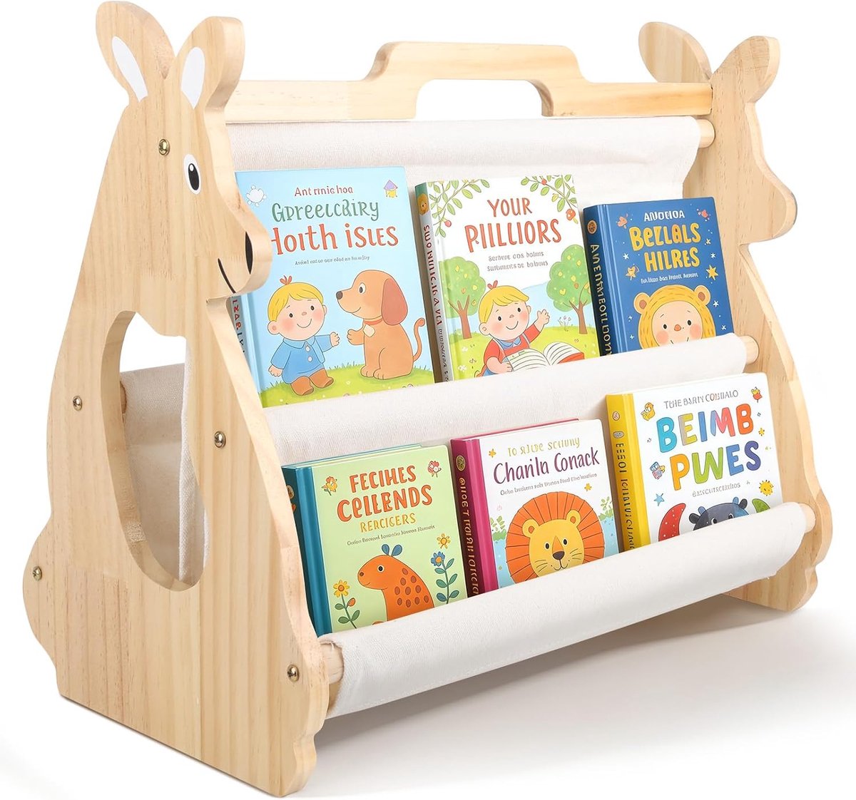 Boekenkast voor kinderen, dubbelzijdig, houten plank, boekenkist, draagbaar, met handgreep, open voorkant, boekenrek voor kinderkamer, speelkamer, kleuterschool