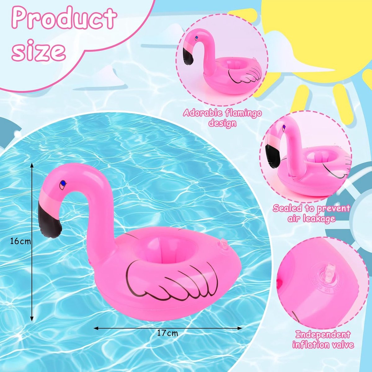 Opblaasbare drankhouders, 9 stuks Kleine Flamingo Drijvende drankhouders