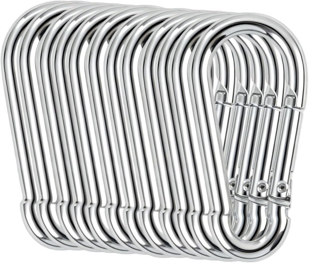 12 karabijnhaken van verzinkt staal, 60 mm, veerhaken met maximale belasting 110 kg, voor hangmat, schommel, bokszak, sleutelhanger, voor binnen en buiten
