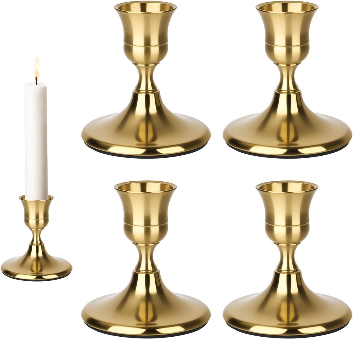 Set van 4 gouden kandelaars, kandelaar, elegante retro kandelaar voor Kerstmis, bruiloft, feest, verjaardag, tafeldecoratie (7 x 6,7 cm)