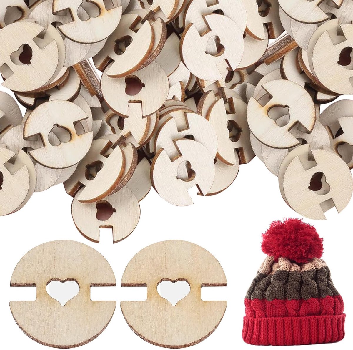 Knopen voor mutsen, houten houder met afneembaar ontwerp, aannaaibare knopen voor haakprojecten, breiaccessoires voor mutsen en petten, cadeau voor hobbyliefhebbers