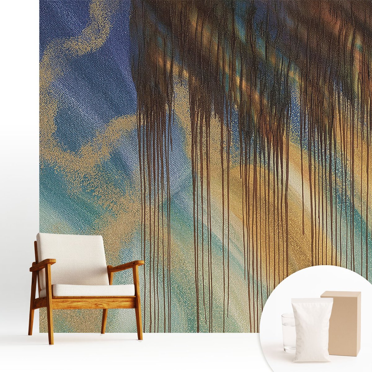 Wallfluent Fotobehang - Blauw Vliesbehang - 250x250 cm - Abstracte Compositie Fotobehang Vlies - Woonkamer behang Abstractie - Muurschildering - Hal behang