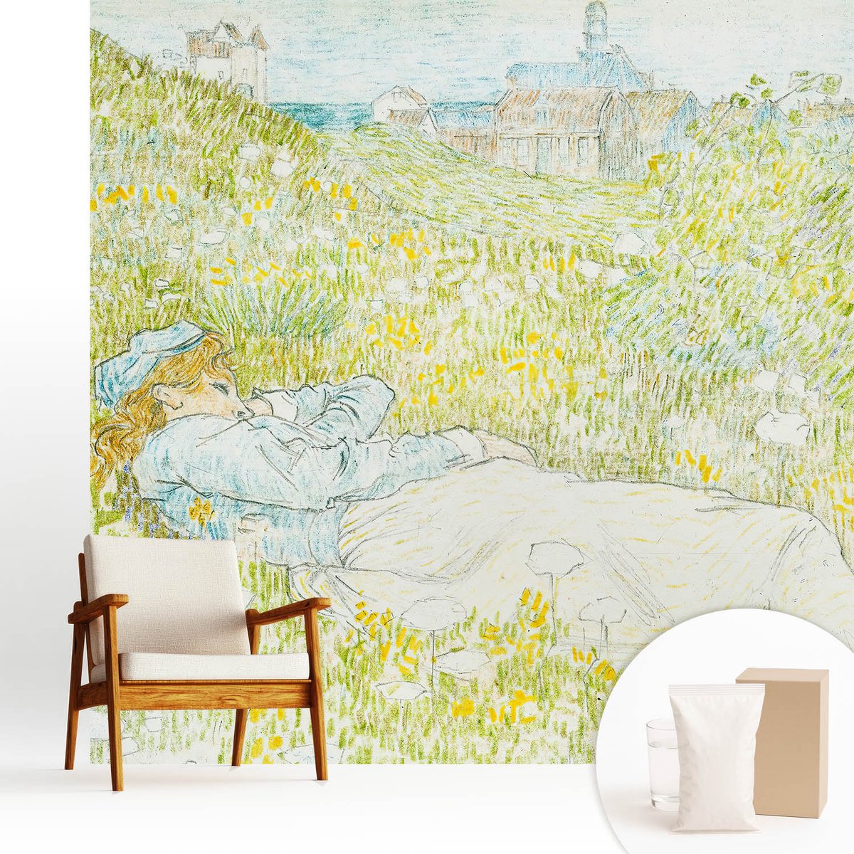 Wallfluent Fotobehang - Groente Vliesbehang - 250x250 cm - Lente Ontspanning Fotobehang Vlies - Hal behang Landschappen - Muurschildering - Woonkamer behang