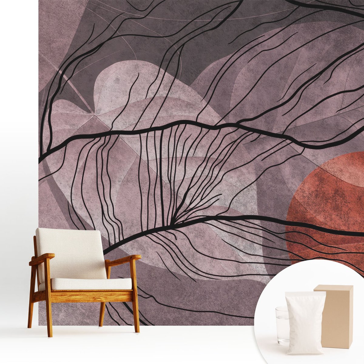Wallfluent Fotobehang - Grijs Vliesbehang - 250x250 cm - Energetische Abstractie Muurschildering - Gang behang Abstractie - Fotobehang Vlies - Gang behang