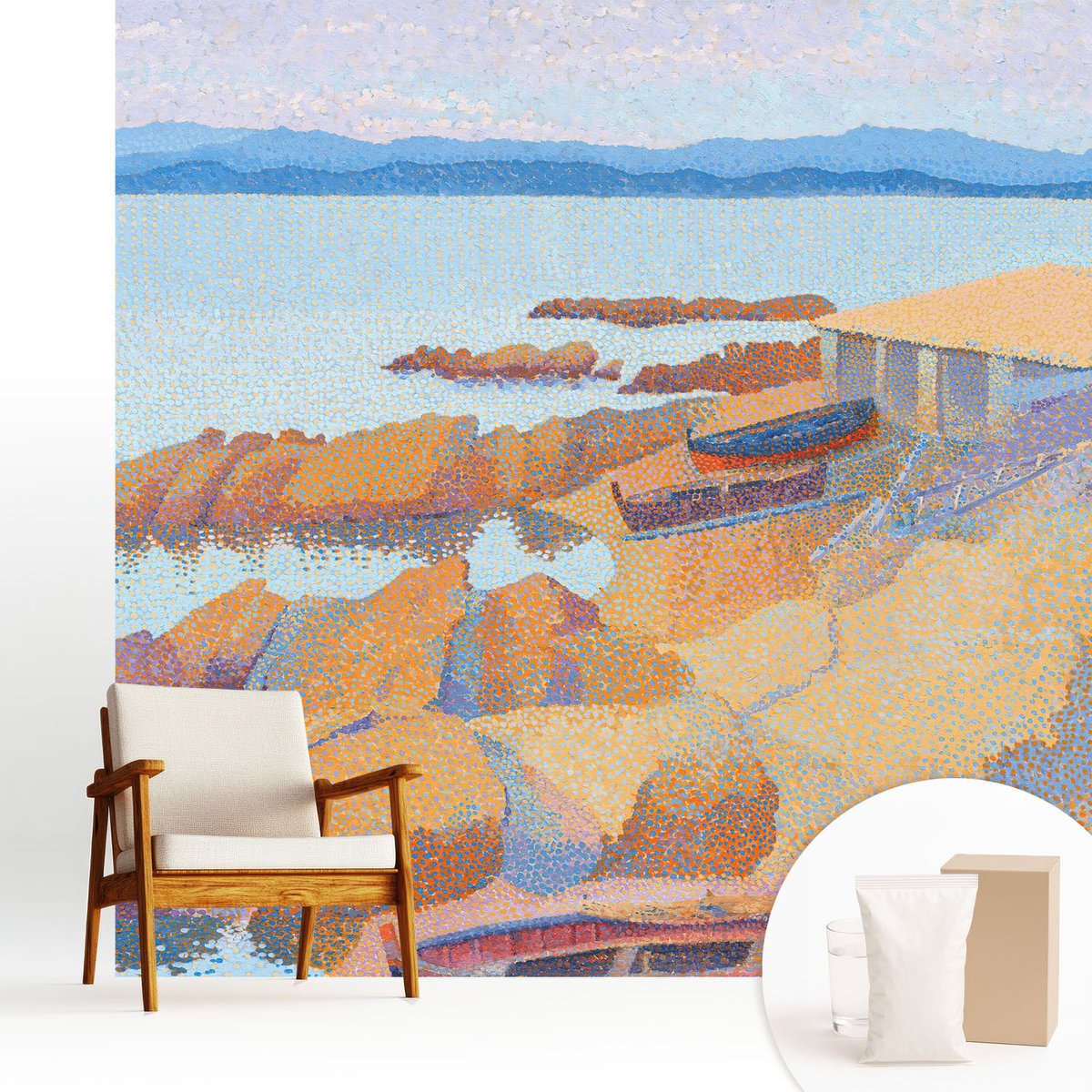 Wallfluent Fotobehang - Blauw Vliesbehang - 250x250 cm - Uitzicht Op Zee Muurschildering - Gang behang Landschappen - Fotobehang Vlies - Slaapkamer behang