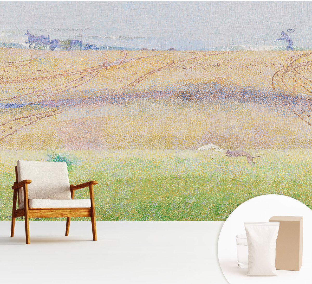 Wallfluent Fotobehang - Grijs Vliesbehang - 312x219 cm - Zomerveld Fotobehang Vlies - Hal behang Landschappen - Muurschildering - Woonkamer behang
