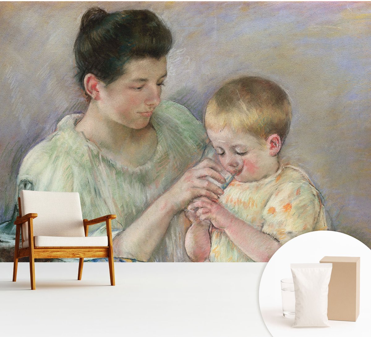 Wallfluent Fotobehang - Romig Vliesbehang - 312x219 cm - Ouderlijke Zorg Fotobehang Vlies - Woonkamer behang Mensen - Muurschildering - Woonkamer behang