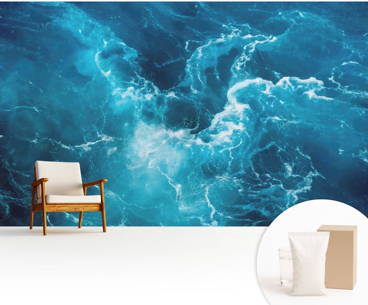 Wallfluent Fotobehang - Blauw Vliesbehang - 416x254 cm - Zeewervels Muurschildering - Slaapkamer behang Landschappen - Fotobehang Vlies - Gang behang