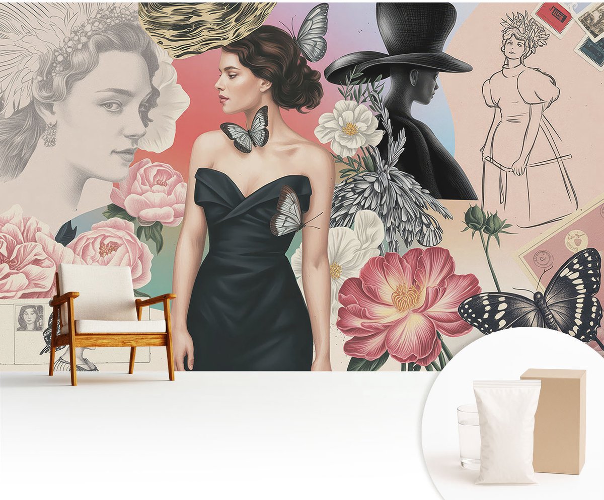 Wallfluent Fotobehang - Roze Vliesbehang - 416x254 cm - Bloemen En Portretten Muurschildering - Gang behang Deel - Fotobehang Vlies - Gang behang