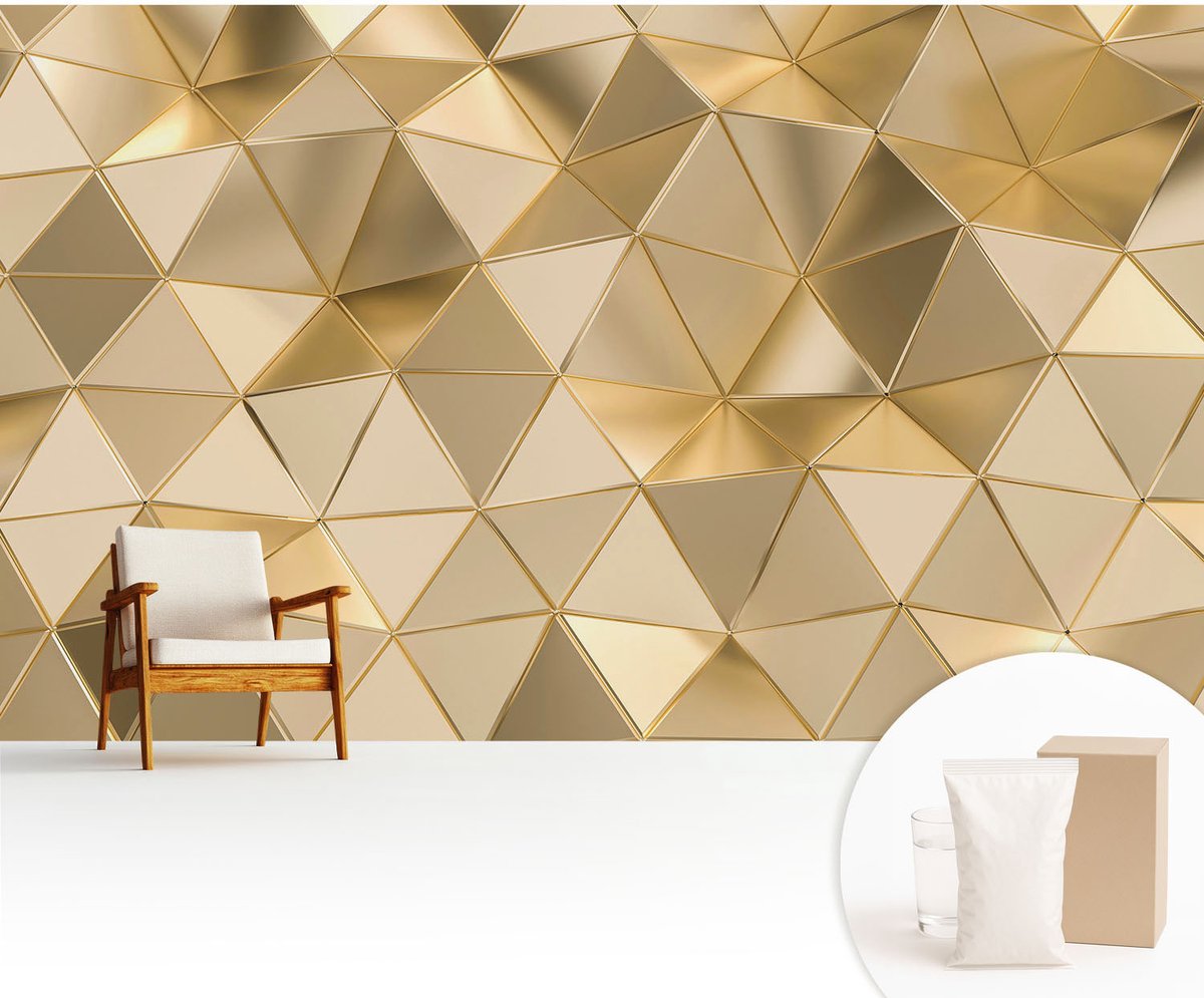 Wallfluent Fotobehang - Grijs Vliesbehang - 416x254 cm - Driehoekige Patronen Fotobehang Vlies - Hal behang Geometrie - Muurschildering - Hal behang