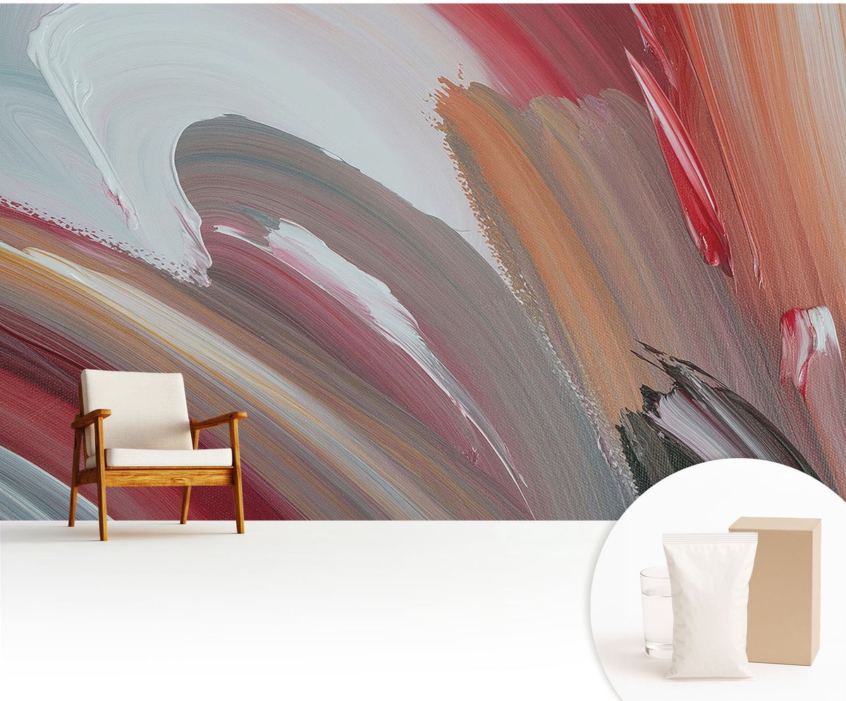 Wallfluent Fotobehang - Wit Vliesbehang - 416x254 cm - Schilderachtige Uitdrukking Muurschildering - Slaapkamer behang Abstractie - Fotobehang Vlies - Slaapkamer behang