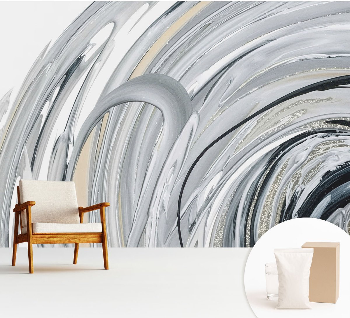 Wallfluent Fotobehang - Grijs Vliesbehang - 312x219 cm - Abstract Marmer Fotobehang Vlies - Hal behang Abstractie - Muurschildering - Woonkamer behang