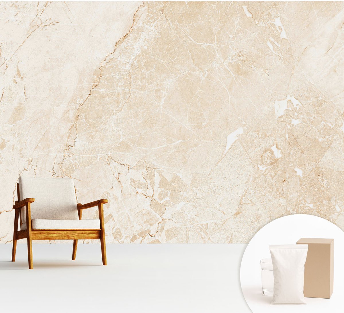 Wallfluent Fotobehang - Beige Vliesbehang - 312x219 cm - Natuursteen Muurschildering - Slaapkamer behang Texturen - Fotobehang Vlies - Slaapkamer behang