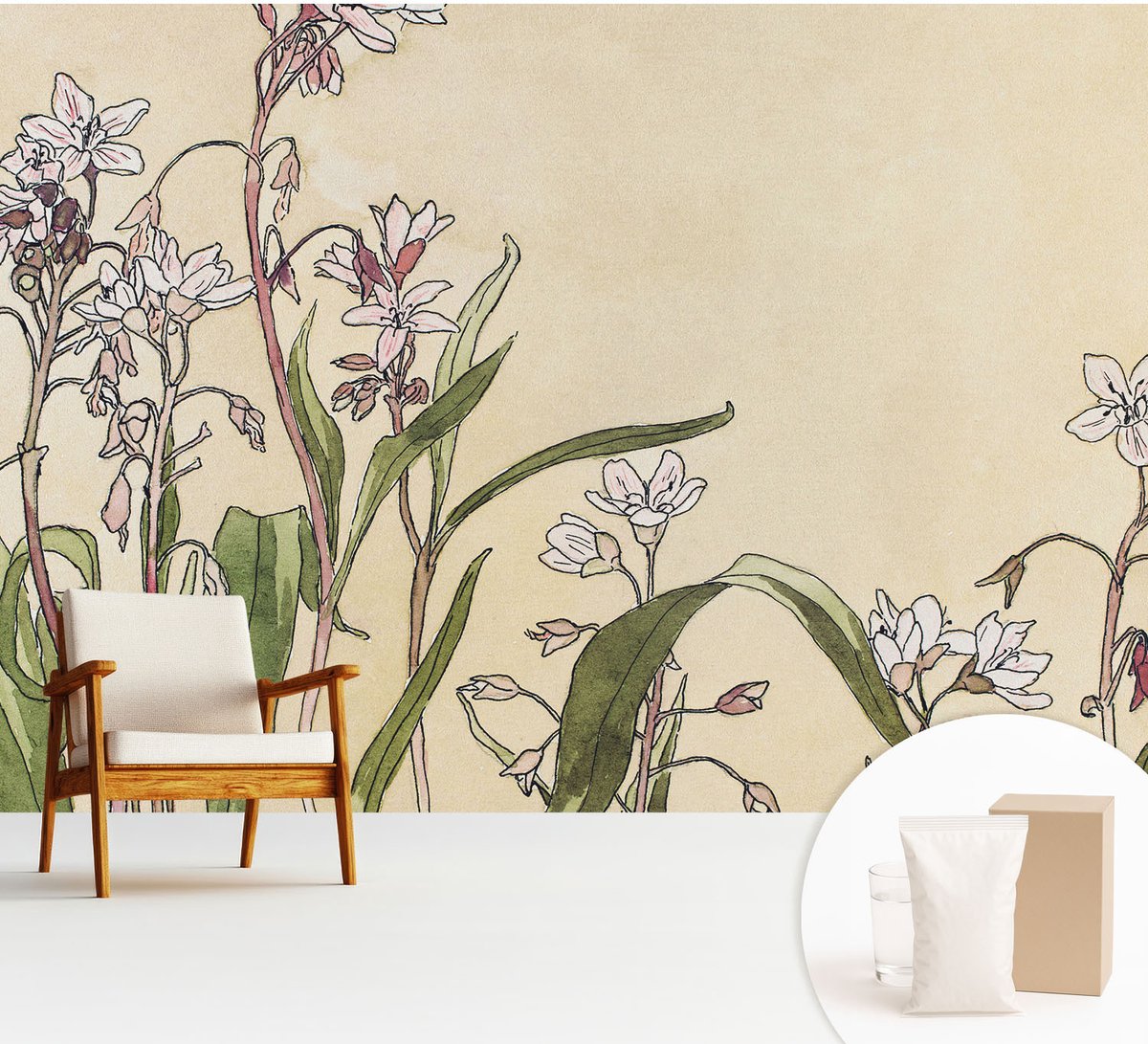 Wallfluent Fotobehang - Wit Vliesbehang - 312x219 cm - Bloemige Elegantie Muurschildering - Gang behang Bloemen En Planten - Fotobehang Vlies - Slaapkamer behang