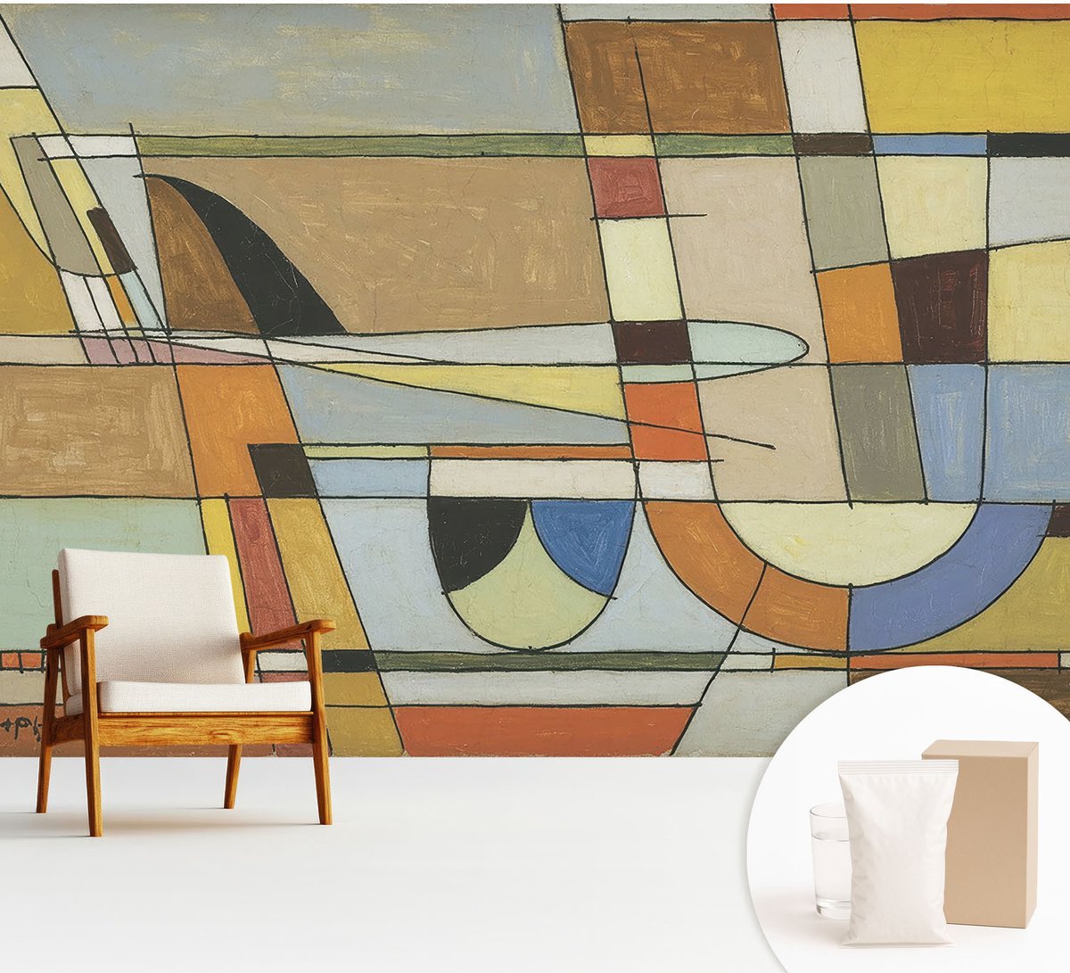Wallfluent Fotobehang - Geel Vliesbehang - 312x219 cm - Geometrische Harmonie Muurschildering - Slaapkamer behang Deel - Fotobehang Vlies - Slaapkamer behang