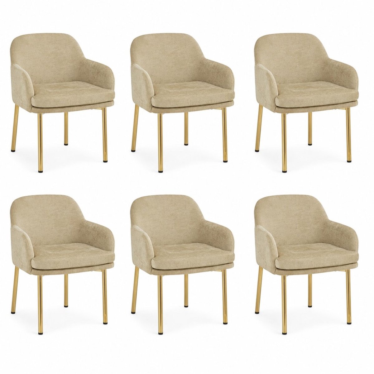 KOMHTOM 6 stuks moderne eetkamerstoelen, gestoffeerde stoelen met armleuningen, in hoogte verstelbaar, belastbaar tot 125 kg, voor eetkamer, keuken (bruin) Bruin, goudkleurig