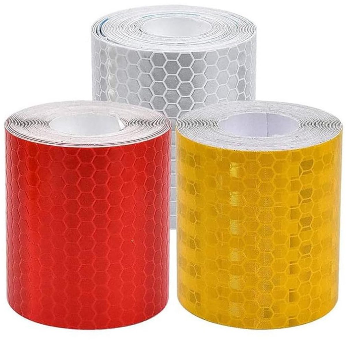 SnelShoppen - Reflecterende Tape 3 Rollen Zelfklevend Waterdicht Rood Geel Wit voor Voertuigen Helmen Kleding 5cm x 3m Buiten Binnen Gebruik